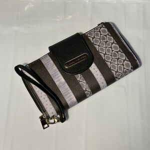 Gloria Vanderbilt Vtg Wristlet Wallet Women OS Gray Black Animal Print Excellent
